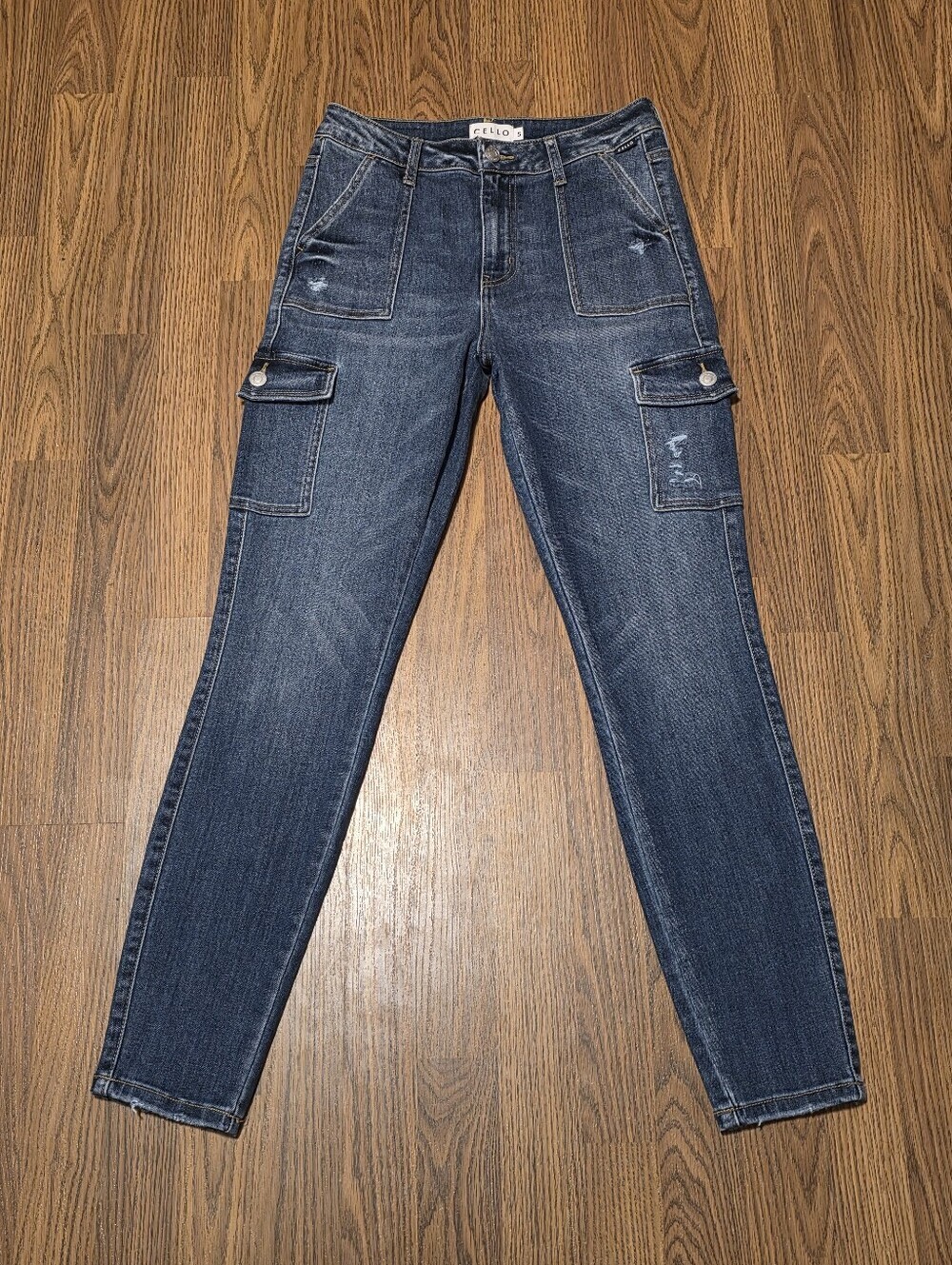 Cello Size 5 High Rise Cargo Skinny Jeans Distressed Blue Denim Y2K Jogger C91